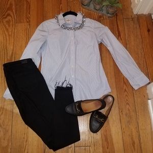 J. Crew blue and white striped tailored shirt